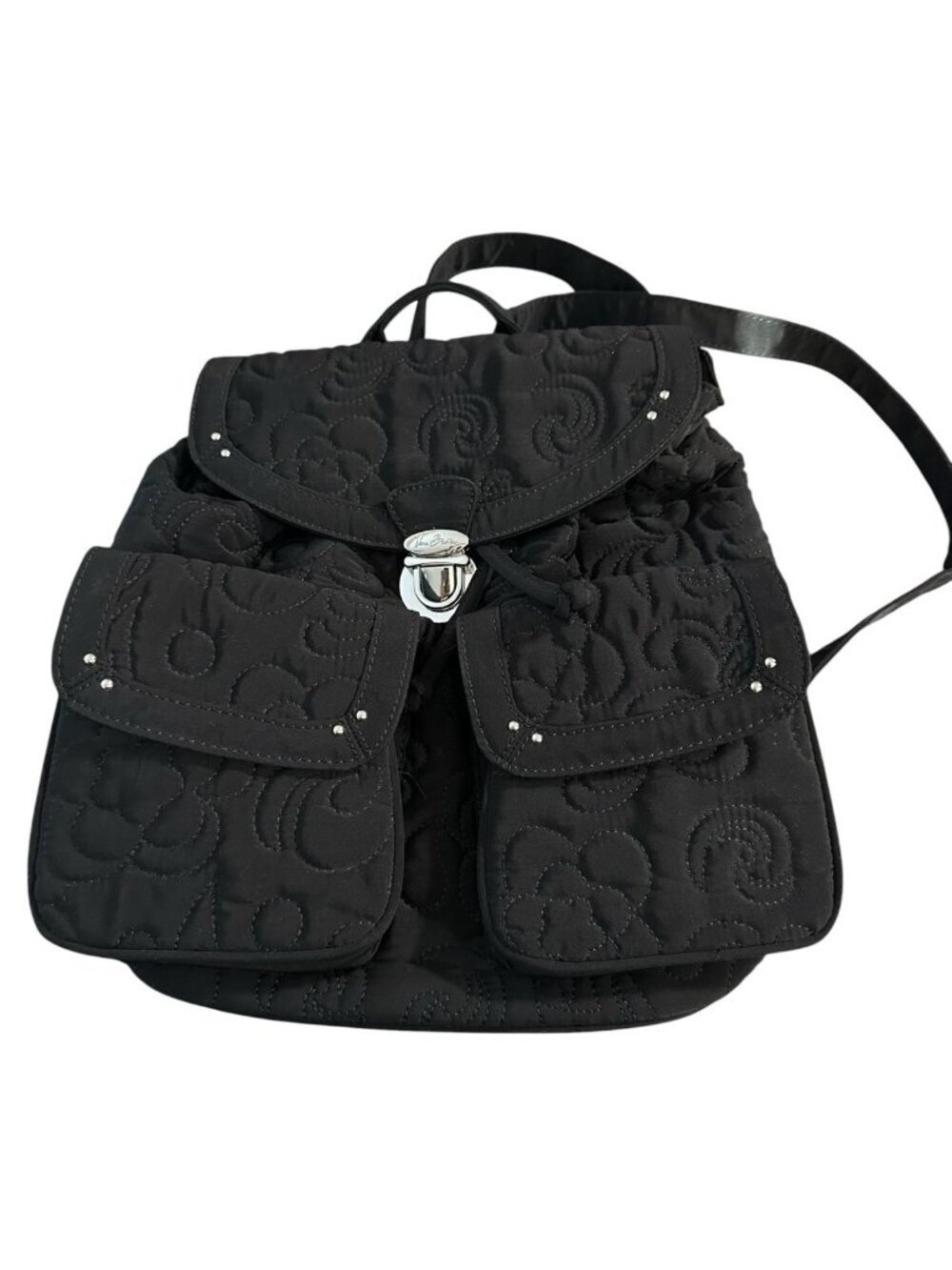 Vera Bradley Black Quilted Backpack Multi Pockets Functional Minimalist